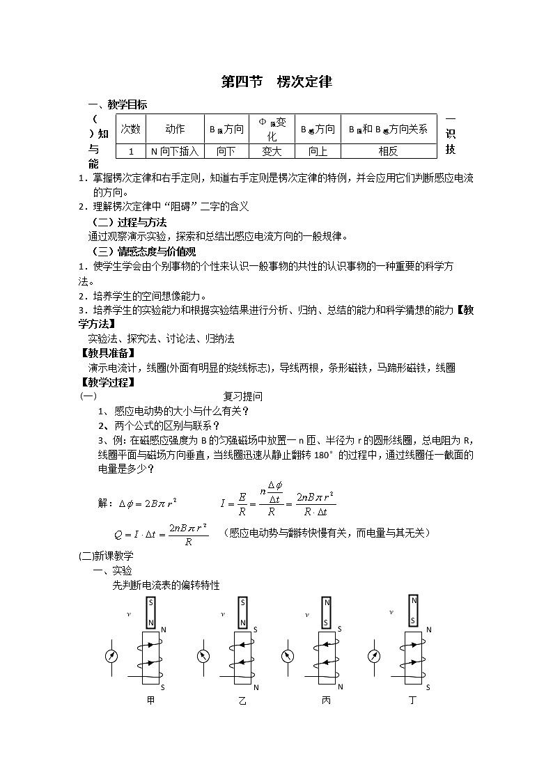 新人教版高中物理选修3-2同步教案 第4章 4-3 楞次定律01