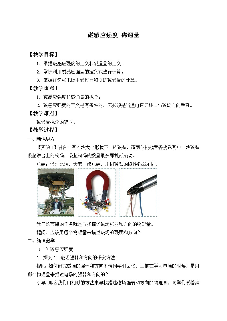 【新教材】人教版（2019）高中物理必修第三册(教案)磁感应强度磁通量01