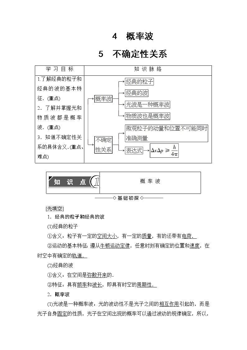 2018版高中物理人教版选修3-5教师用书：第17章+4　概率波+5+不确定性关系+Word版含解析01
