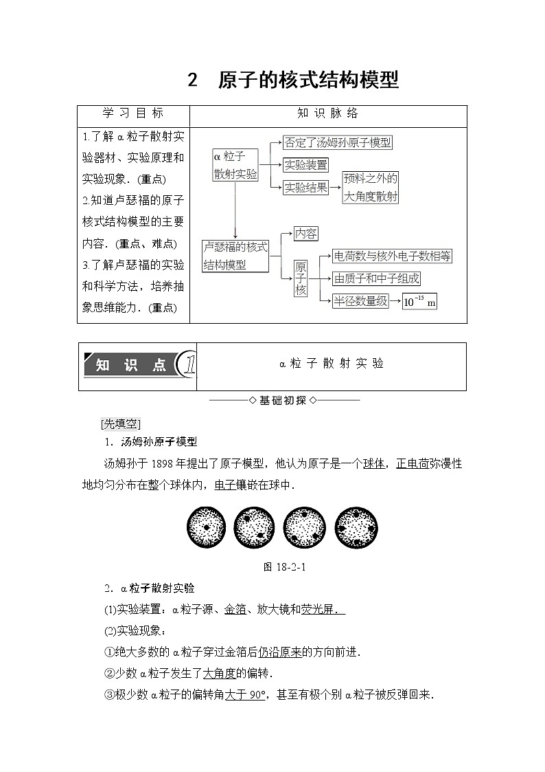 2018版高中物理人教版选修3-5教师用书：第18章+2　原子的核式结构模型+Word版含解析01