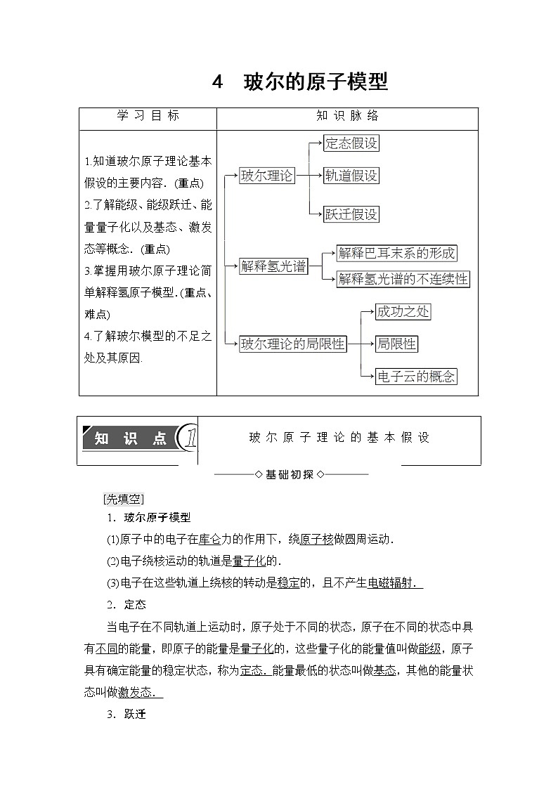 2018版高中物理人教版选修3-5教师用书：第18章+4　玻尔的原子模型+Word版含解析01