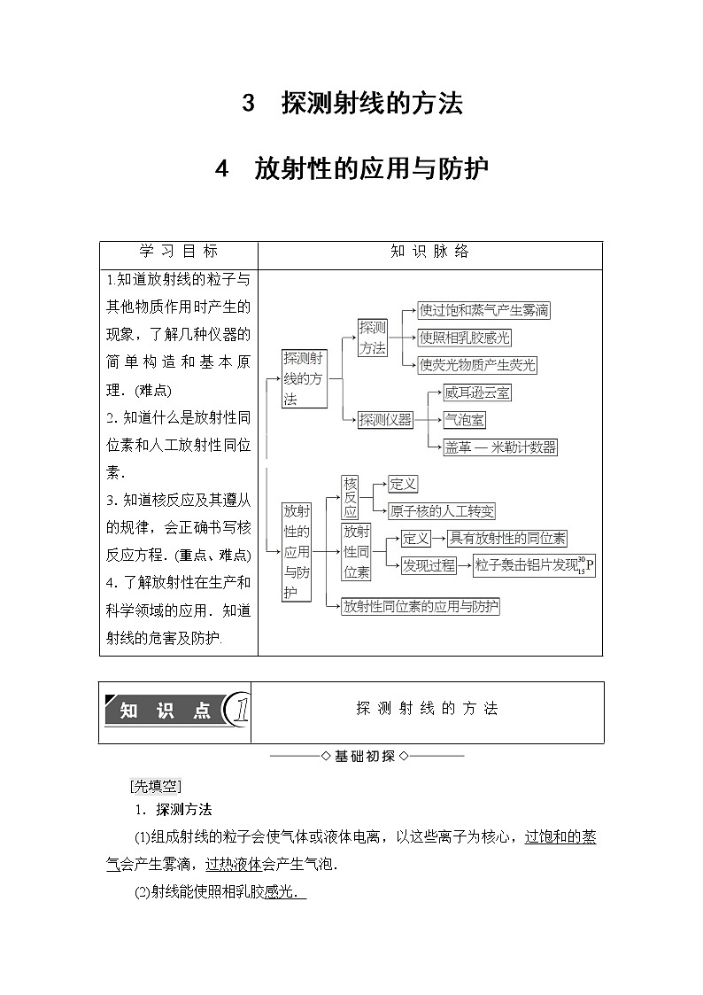 2018版高中物理人教版选修3-5教师用书：第19章+3　探测射线的方法+4　放射性的应用与防护+Word版含解析01