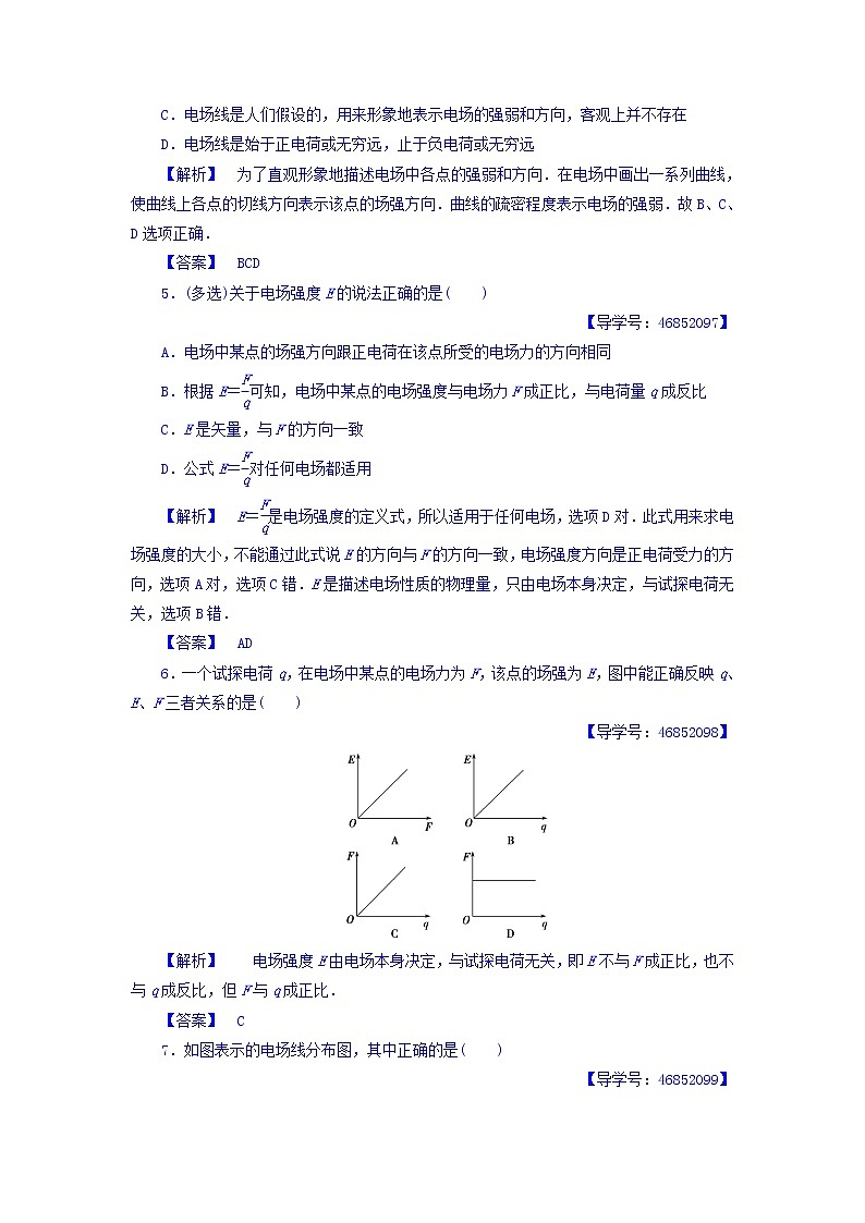 2017-2018学年高中物理（人教版选修1-1）学业分层测评：第1章+第2节+电场+学业分层测评+Word版含答案02
