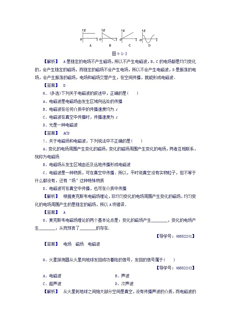 2017-2018学年高中物理（人教版选修1-1）学业分层测评：第4章+第1节+电磁波的发现+学业分层测评+Word版含答案02