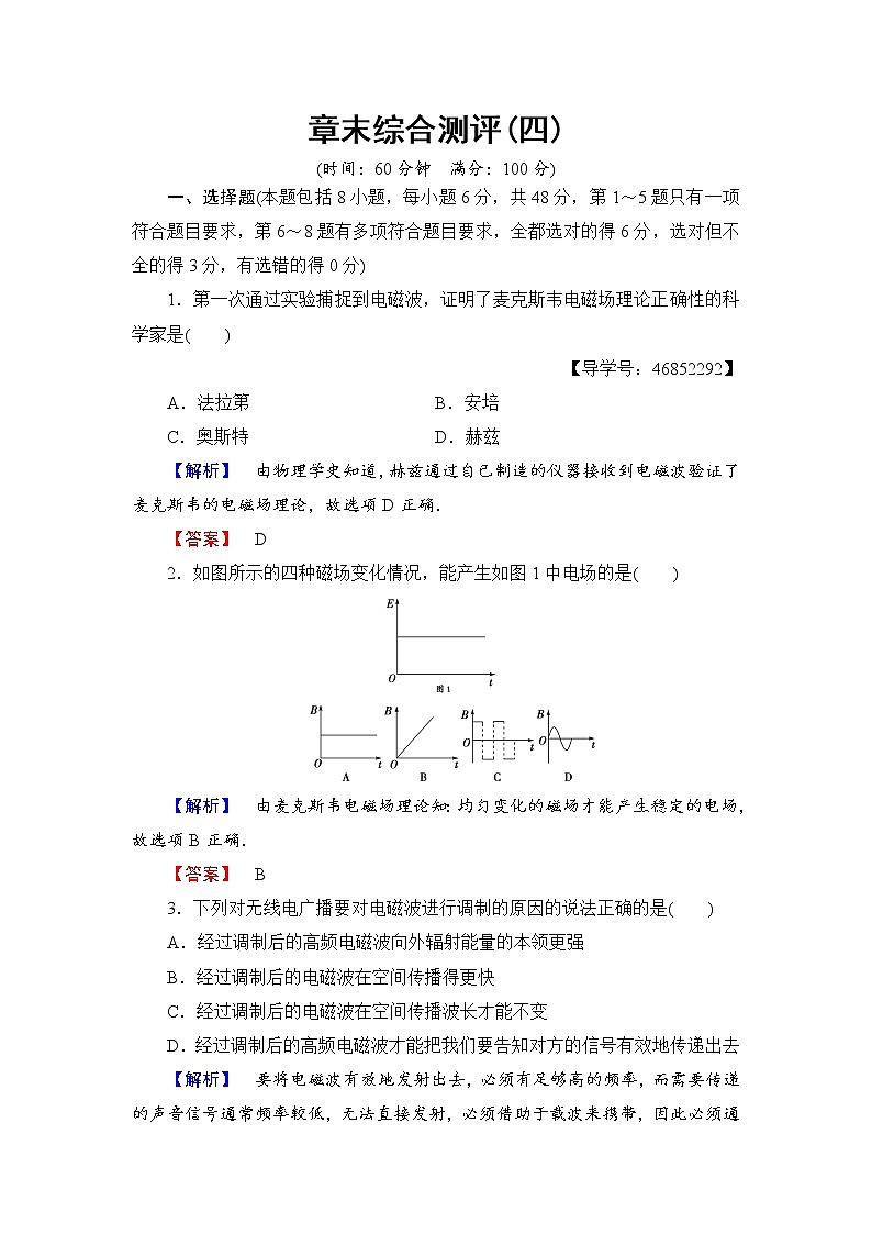 2017-2018学年高中物理（人教版选修1-1）学业分层测评：章末综合测评4+Word版含答案01