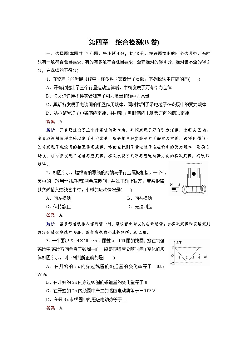 高中物理人教版选修3-2课后训练：第4章 电磁感应 综合检测B Word版含解析01