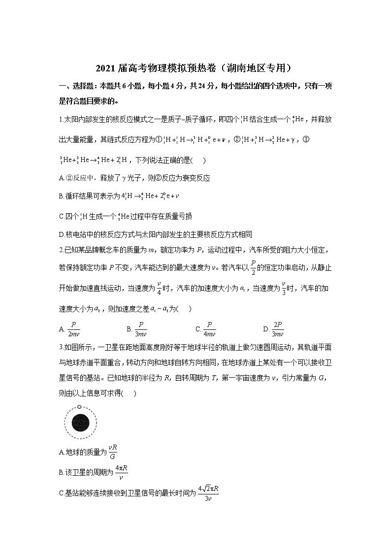 2021届高考物理模拟预热卷（湖南地区专用）01