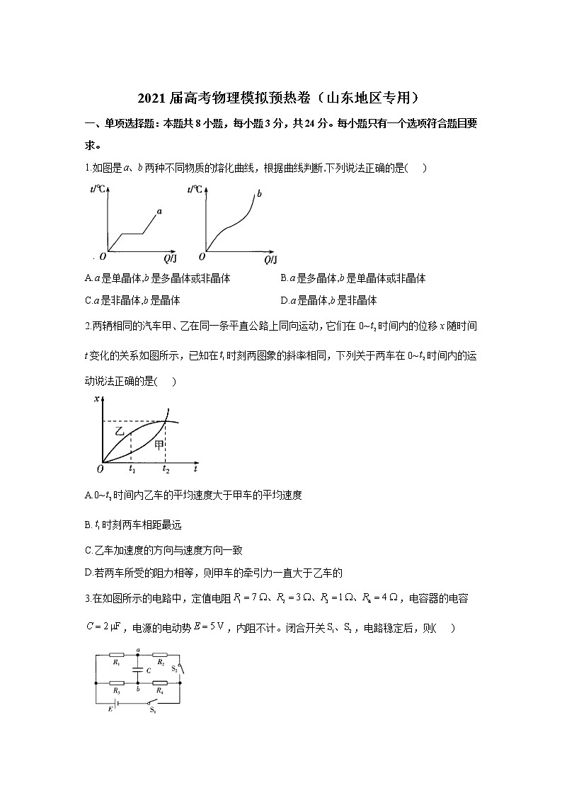 2021届高考物理模拟预热卷（山东地区专用）01