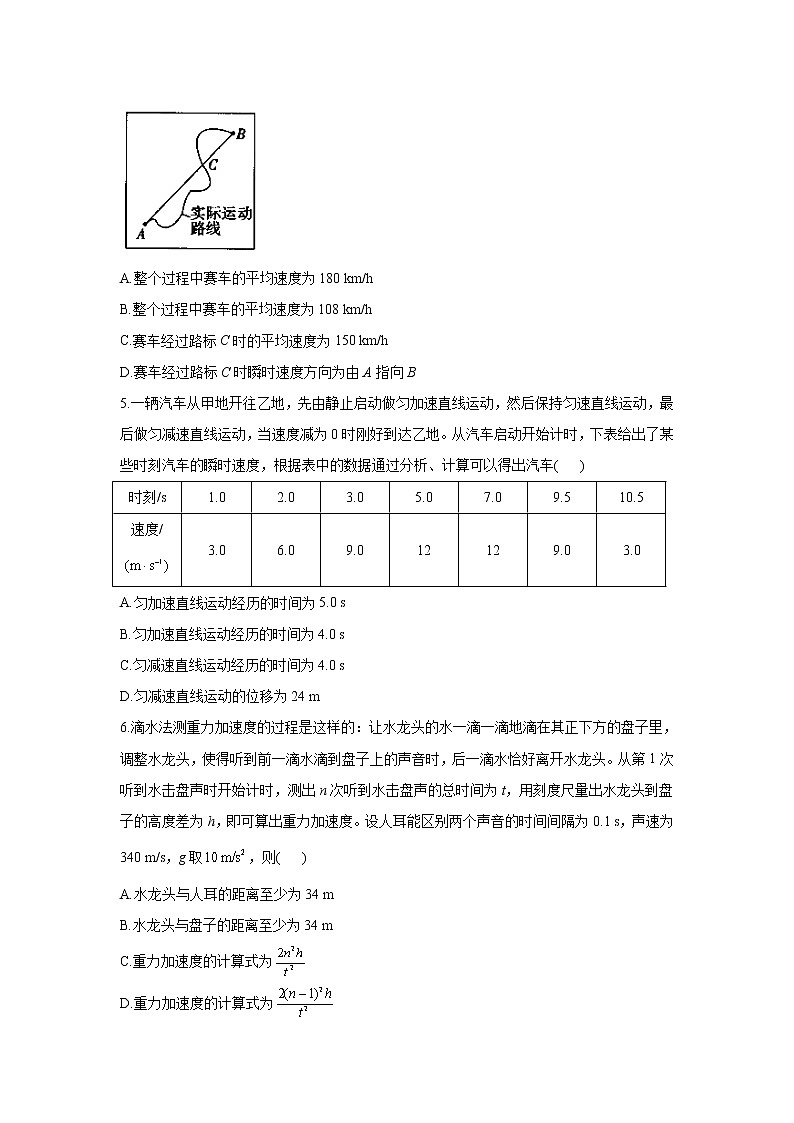 2021届新高考物理二轮复习专题强化双击训练 专题一 直线运动 A卷02