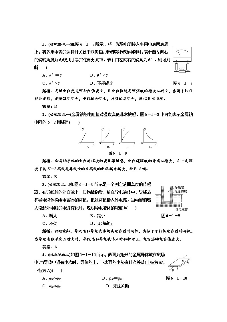 人教版物理选修3-2基础夯实训练-6.1《传感器及其工作原理》01
