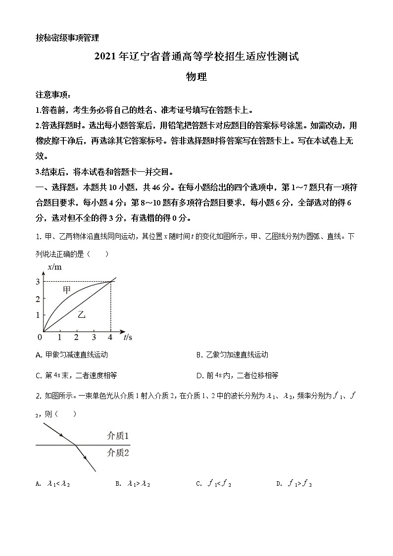 全国八省联考2021年1月辽宁省普通高等学校招生考试适应性测试物理试题含答案解析第1页