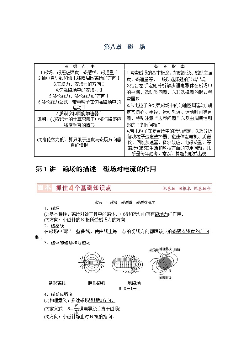 高考物理总复习讲义教案 第8章-第1讲磁场的描述　磁场对电流的作用01