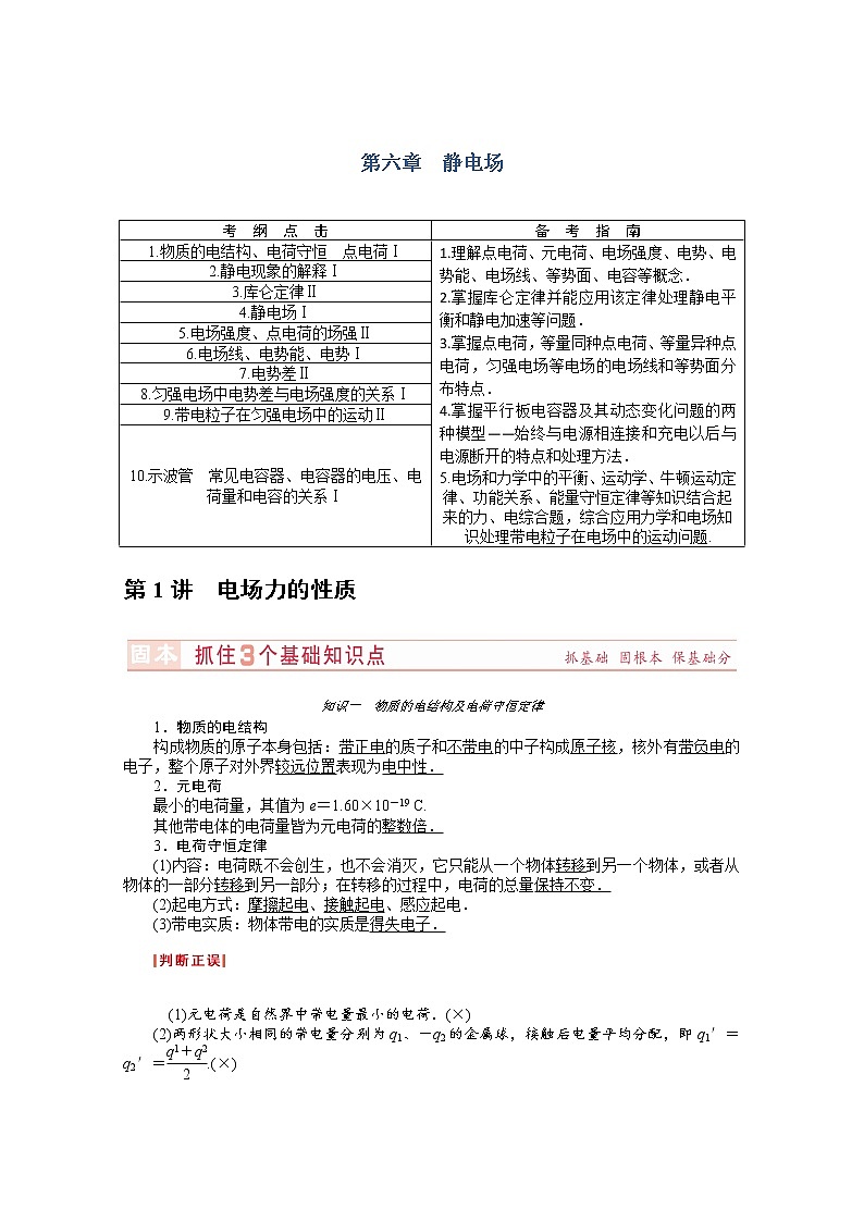 高考物理总复习讲义教案 第6章-第1讲电场力的性质01