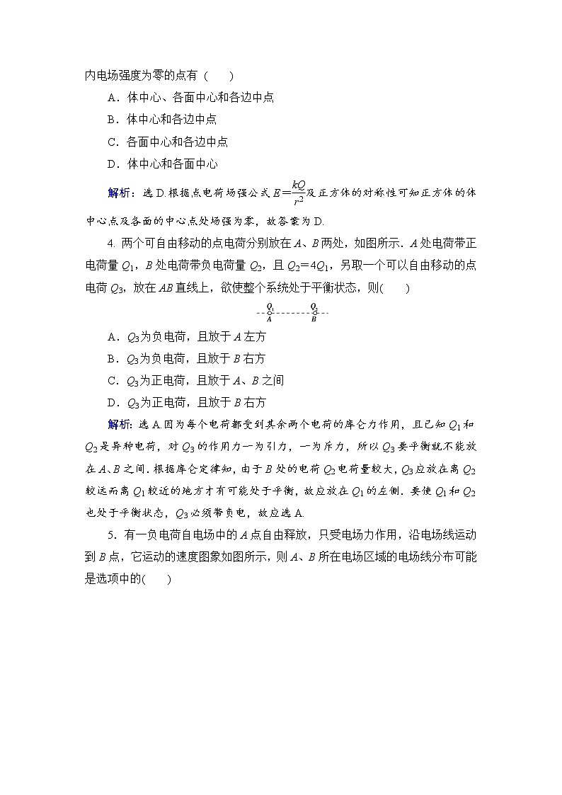 2021高考物理大一轮复习领航检测：第七章　静电场-第1节 Word版含解析02