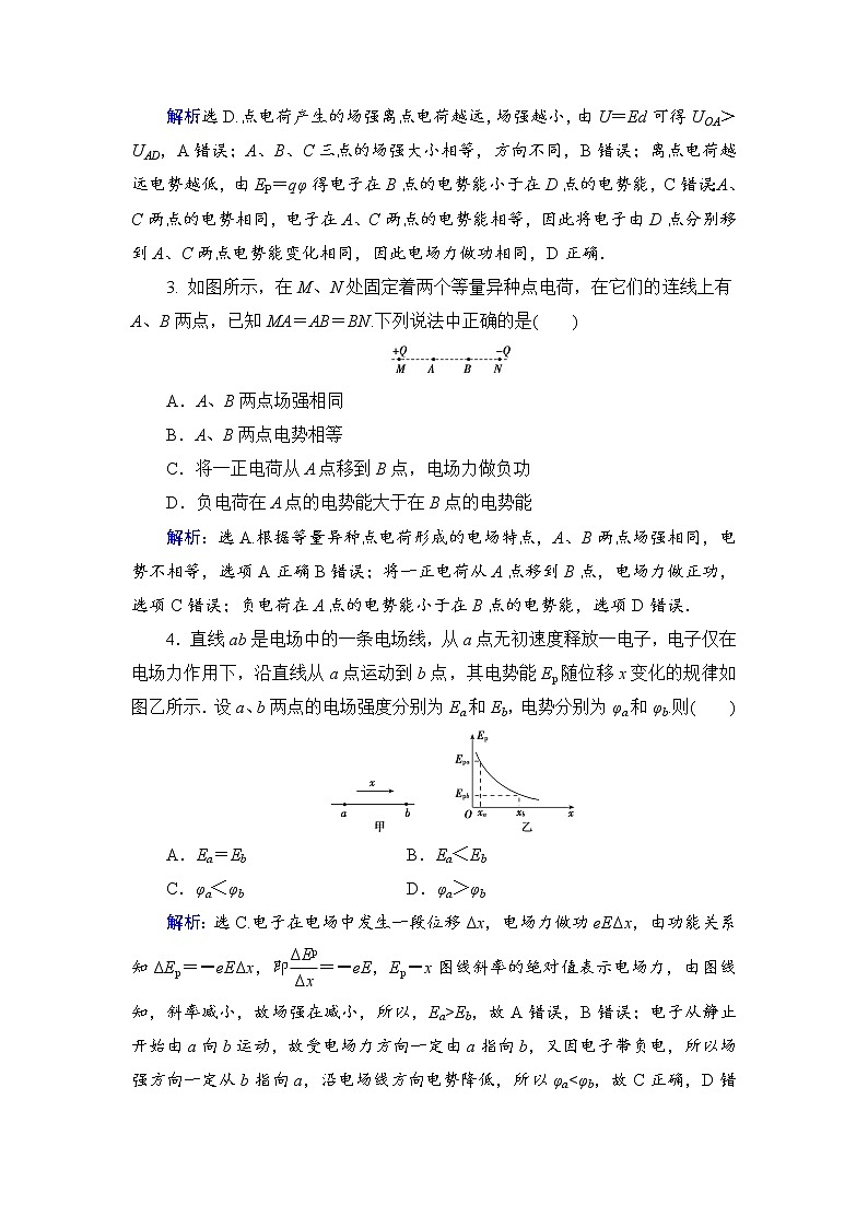 2021高考物理大一轮复习领航检测：第七章　静电场 章末检测7 Word版含解析02