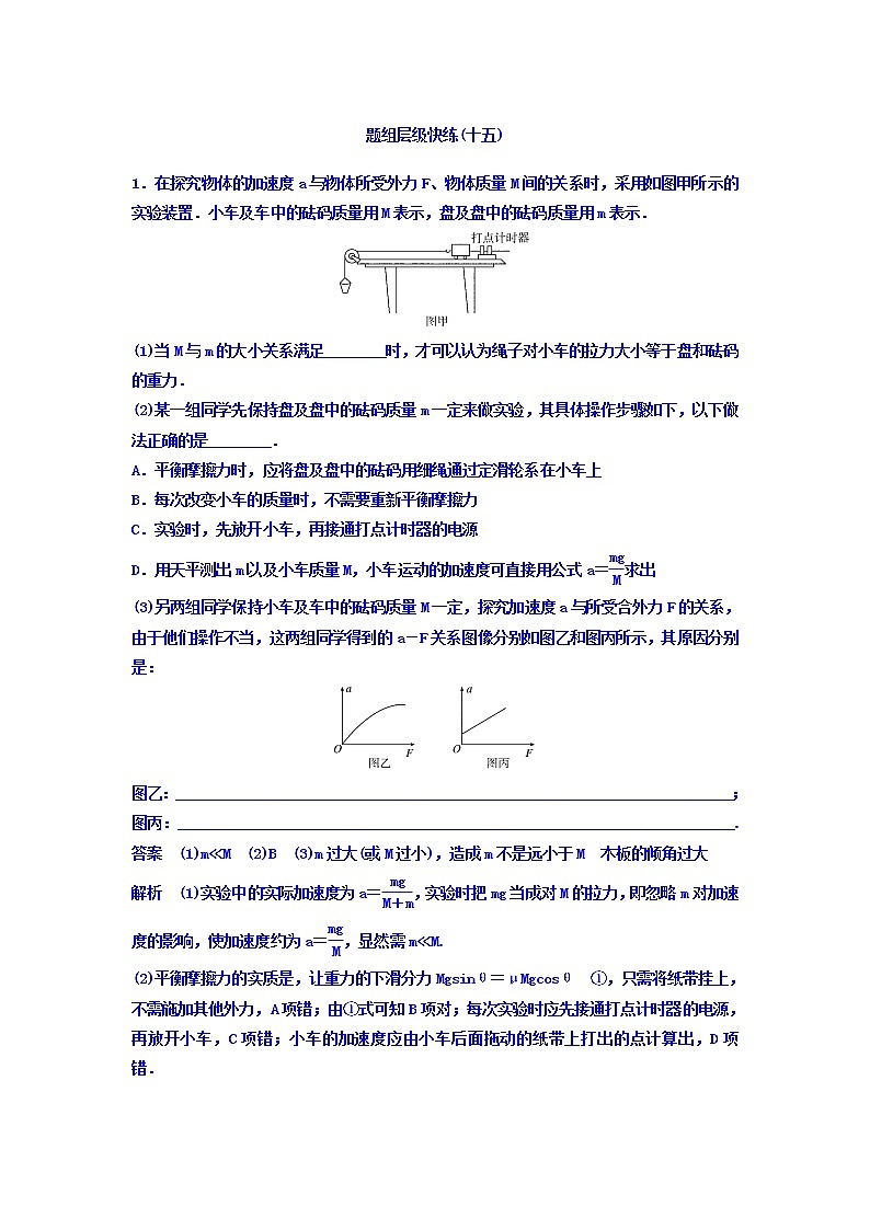 2021高考物理大一轮复习题组层级快练：第三单元 牛顿运动定律 作业15 Word版含答案01