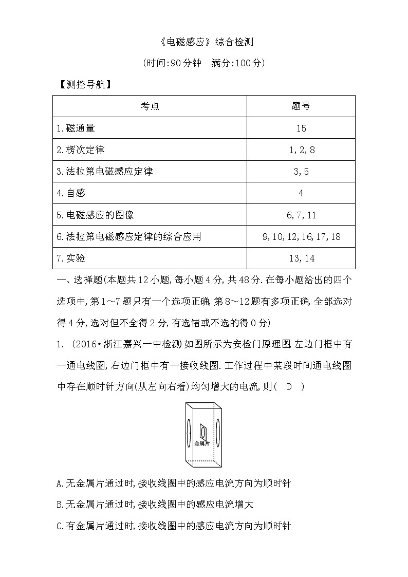 2021届高考物理（全国通用版）大一轮复习检测：《电磁感应》综合检测 Word版含解析01