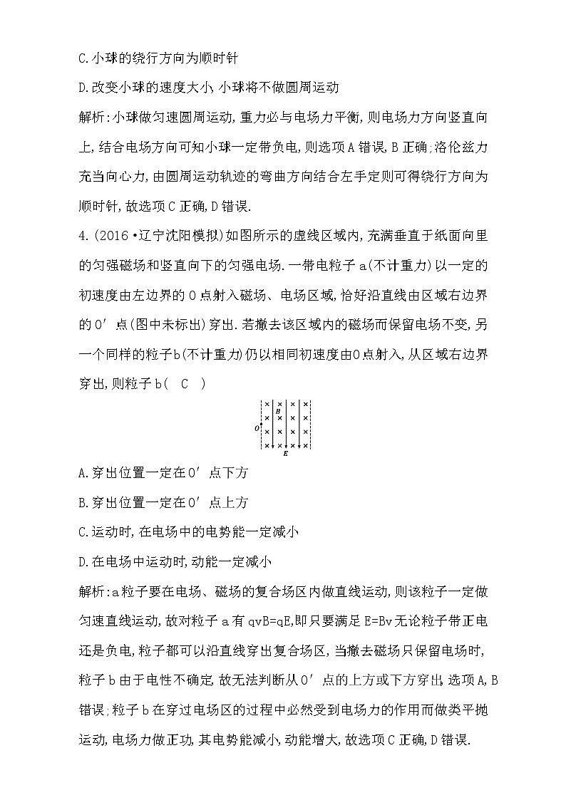 2021届高考物理（全国通用版）大一轮复习检测：第九章 磁场 第3课时　带电粒子在复合场中的运动 Word版含解析03