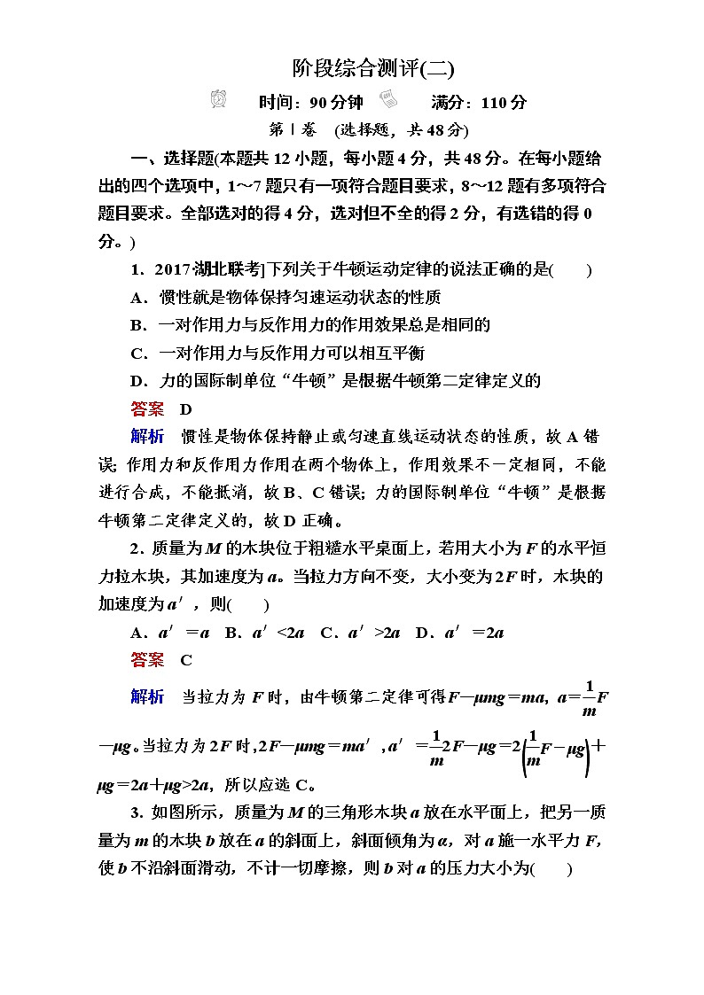 2018年高考考点完全题物理考点通关练：阶段综合测评2 Word版含解析第1页