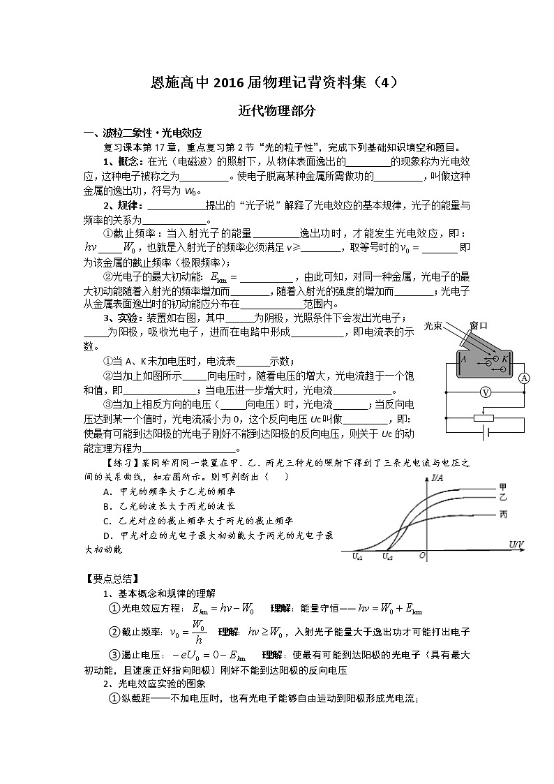 高三物理二轮复习记背材料4 近代物理常识第1页