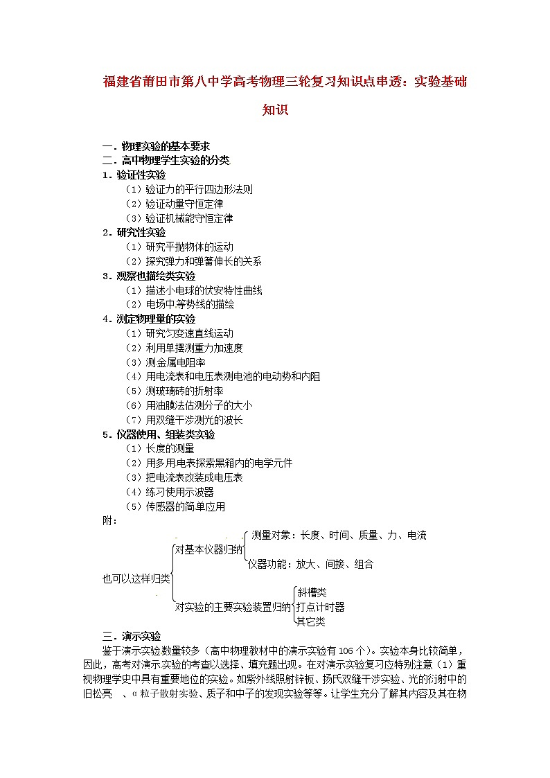 高考物理三轮复习 实验基础知识知识点串透01