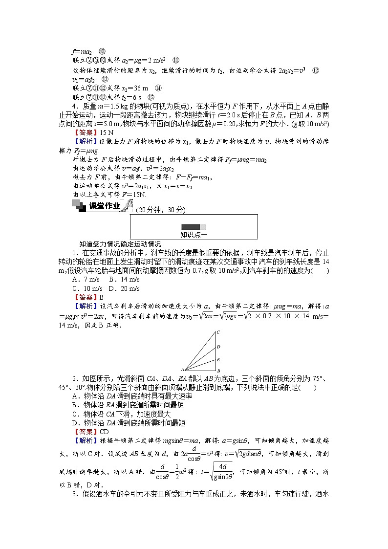 高中人教版物理必修1（课时作业与单元检测）：第四章 牛顿运动定律 4.6 用牛顿定律解决问题（一） word版含解析02
