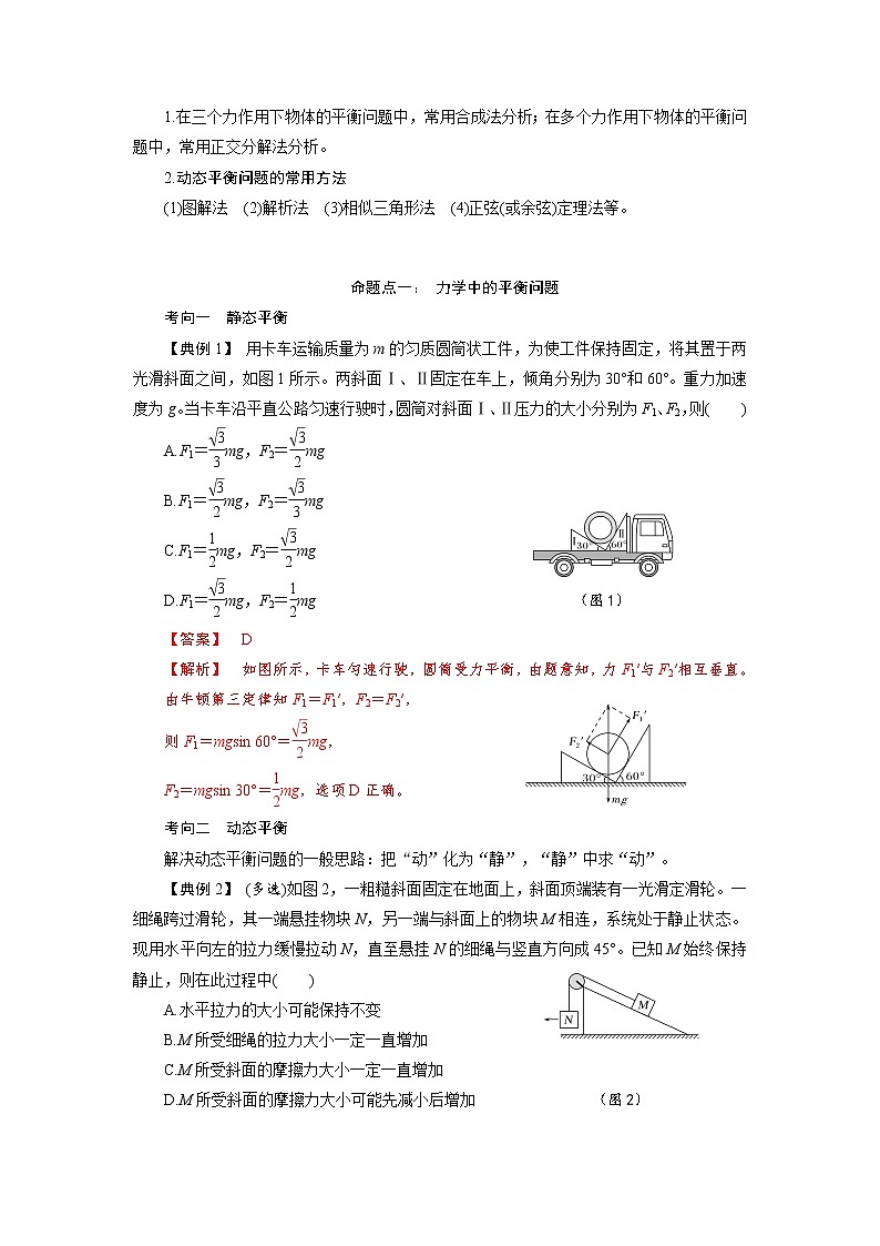 专题01 力与物体的平衡-备战2021届高考物理二轮复习题型专练02