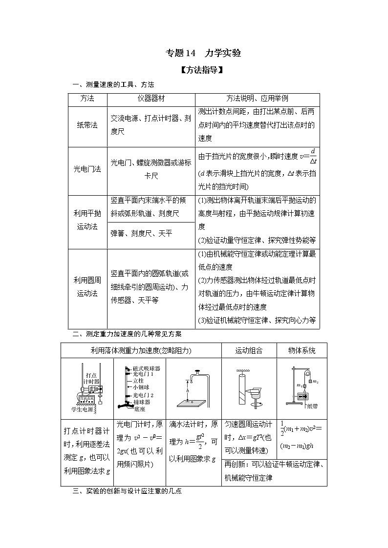 专题14 力学实验-备战2021届高考物理二轮复习题型专练01