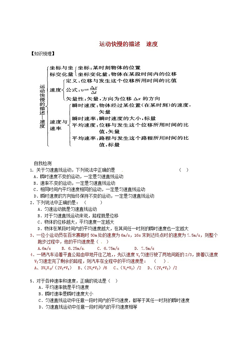 高中物理 练习 运动快慢的描述 新人教版必修101