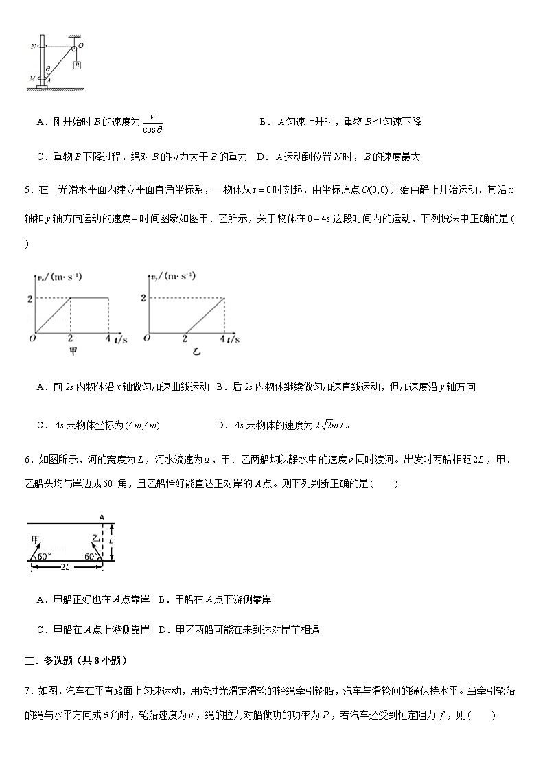 2020年江门市高一下学期物理期末复习——运动的合成与分解（连接体、小船过河模型）第2页