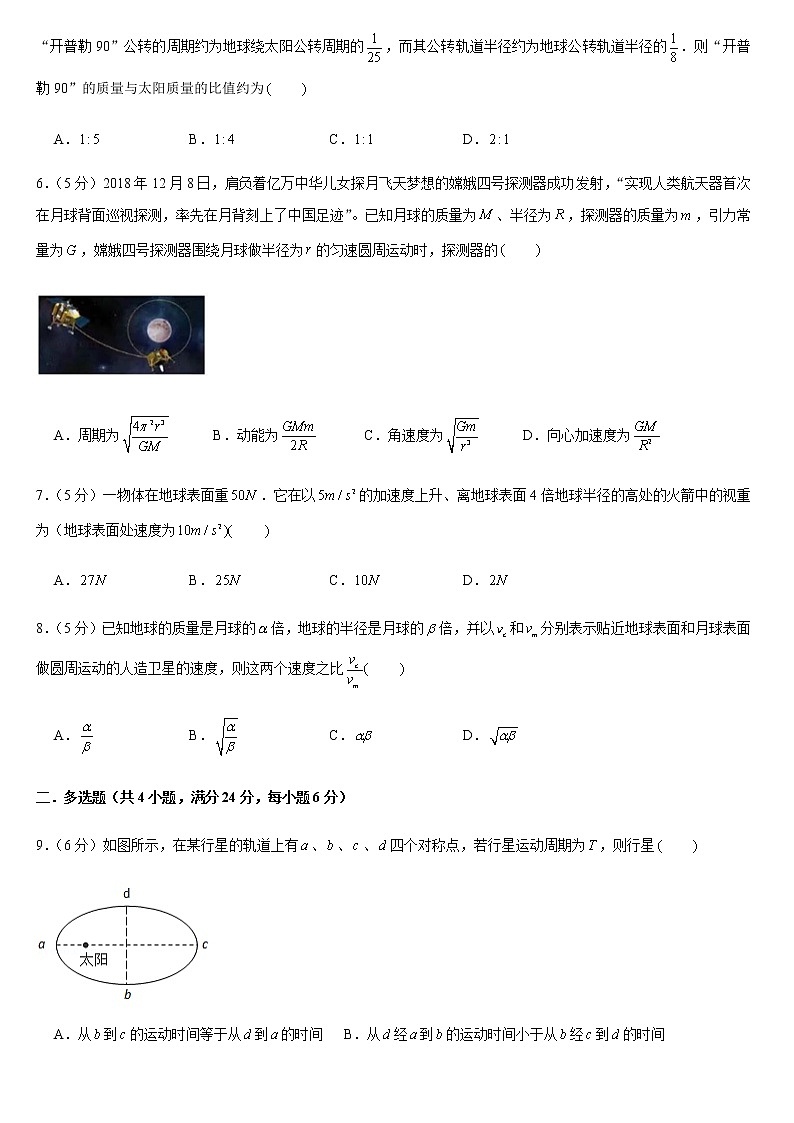 2020年江门市高一下学期物理期末复习——万有引力定律6.1-6.4综合测试（题目）第2页