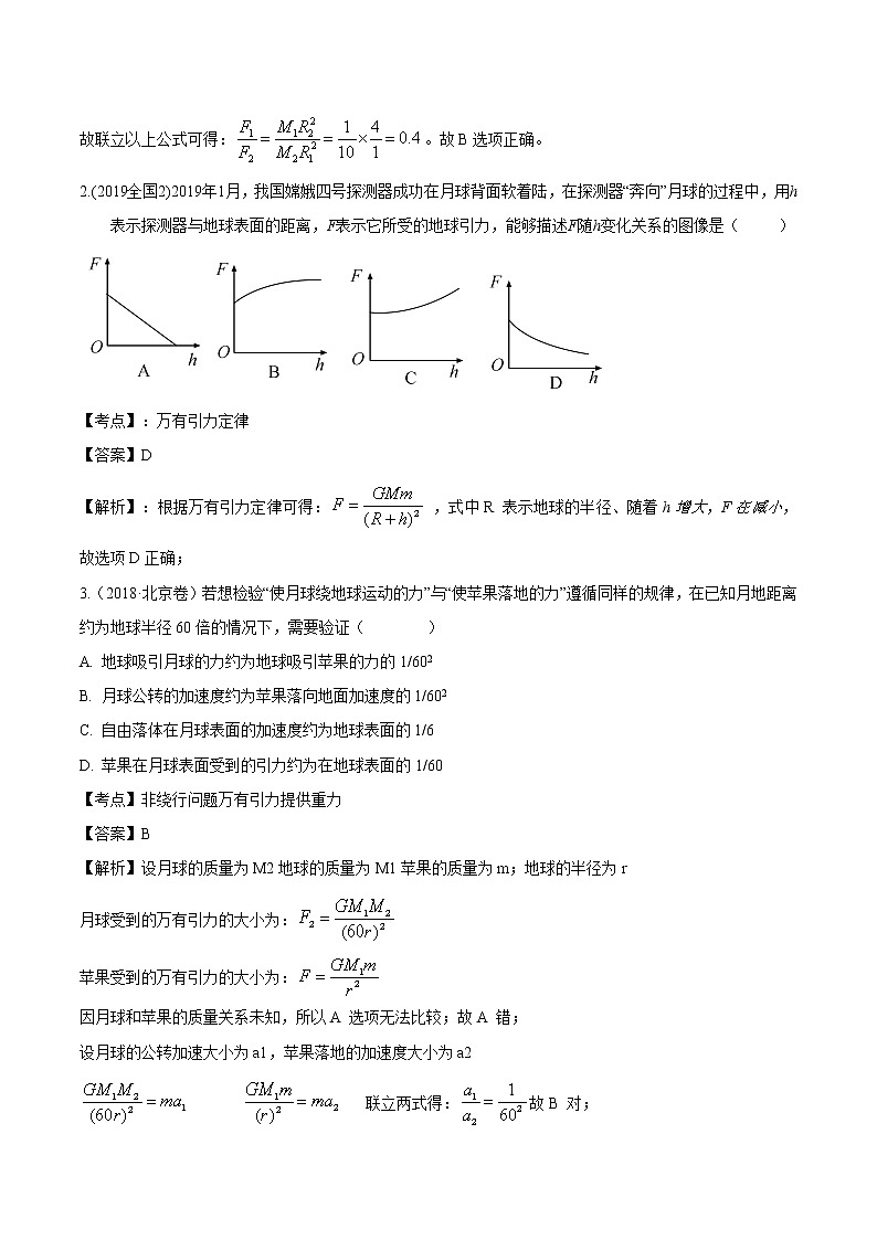 高考物理（2010~2020）真题专项练习   06 万有引力与航天【解析版】第2页