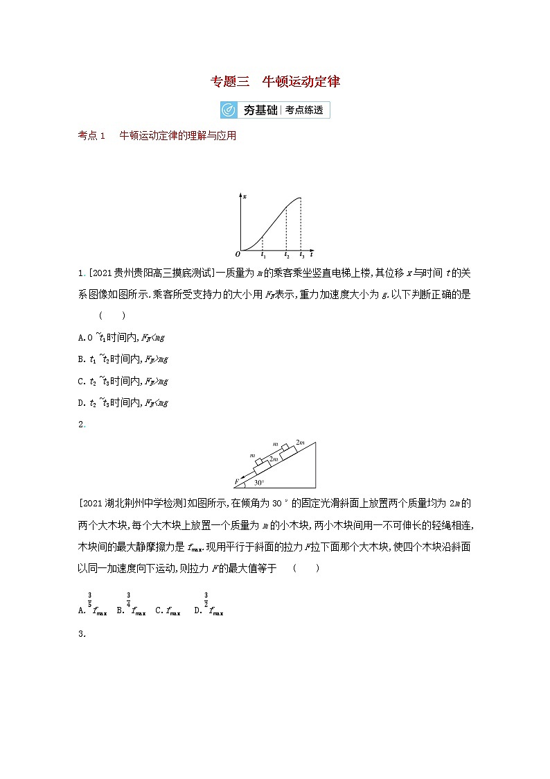 全国版2022高考物理一轮复习专题三牛顿运动定律2练习含解析第1页