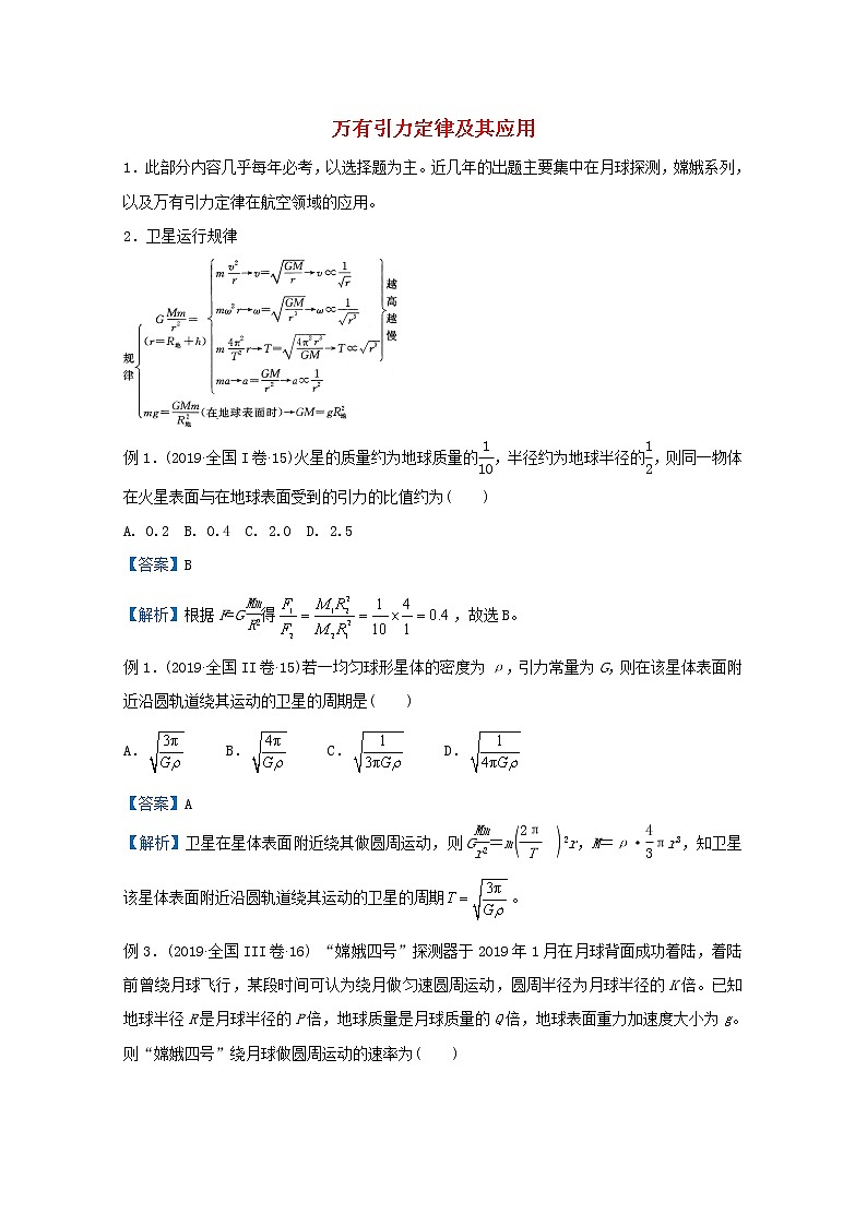 统考版2021届高考物理二轮复习提升指导与精练7万有引力定律及其应用含解析第1页