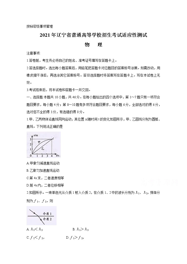 2021年八省联考辽宁省物理原卷第1页
