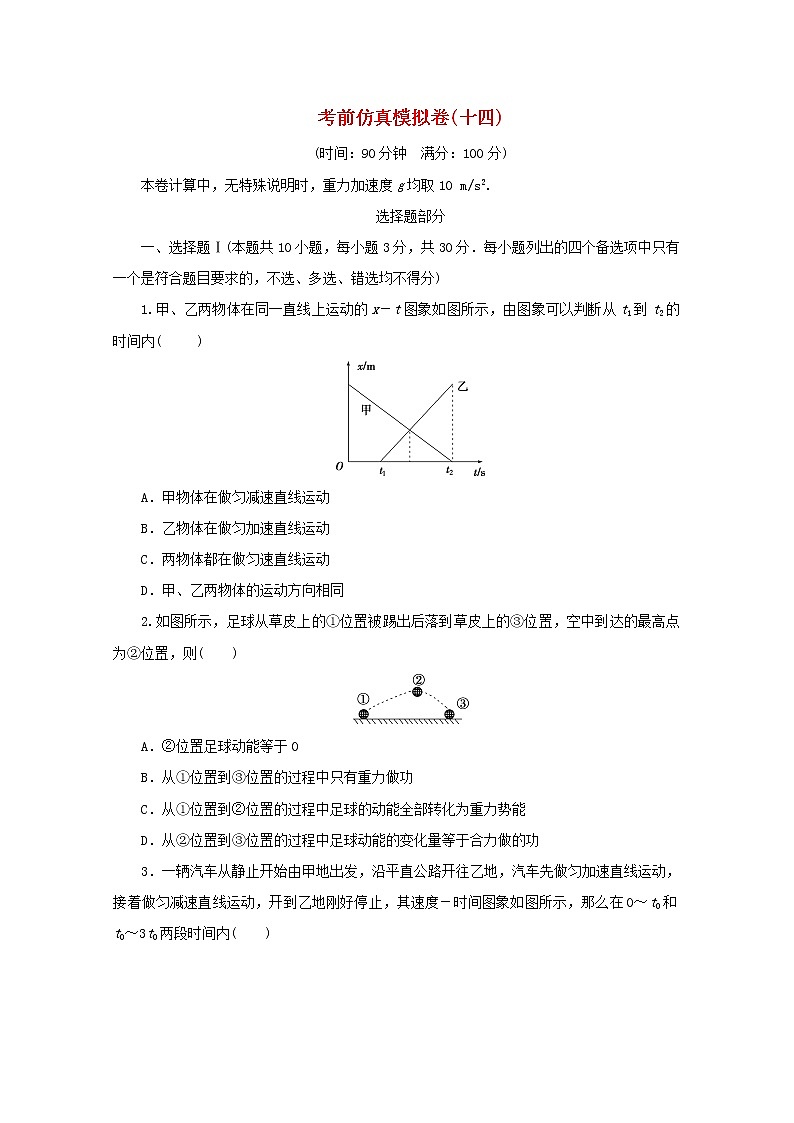 浙江专用2021届高考物理二轮复习评估验收仿真模拟卷十四含解析01
