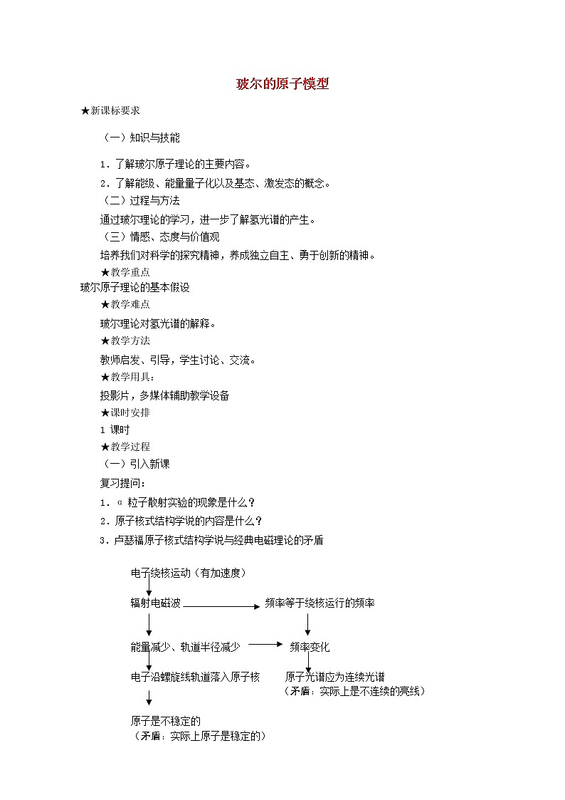 高中物理 第十八章 4玻尔的原子模型教案 新人教版选修3-501