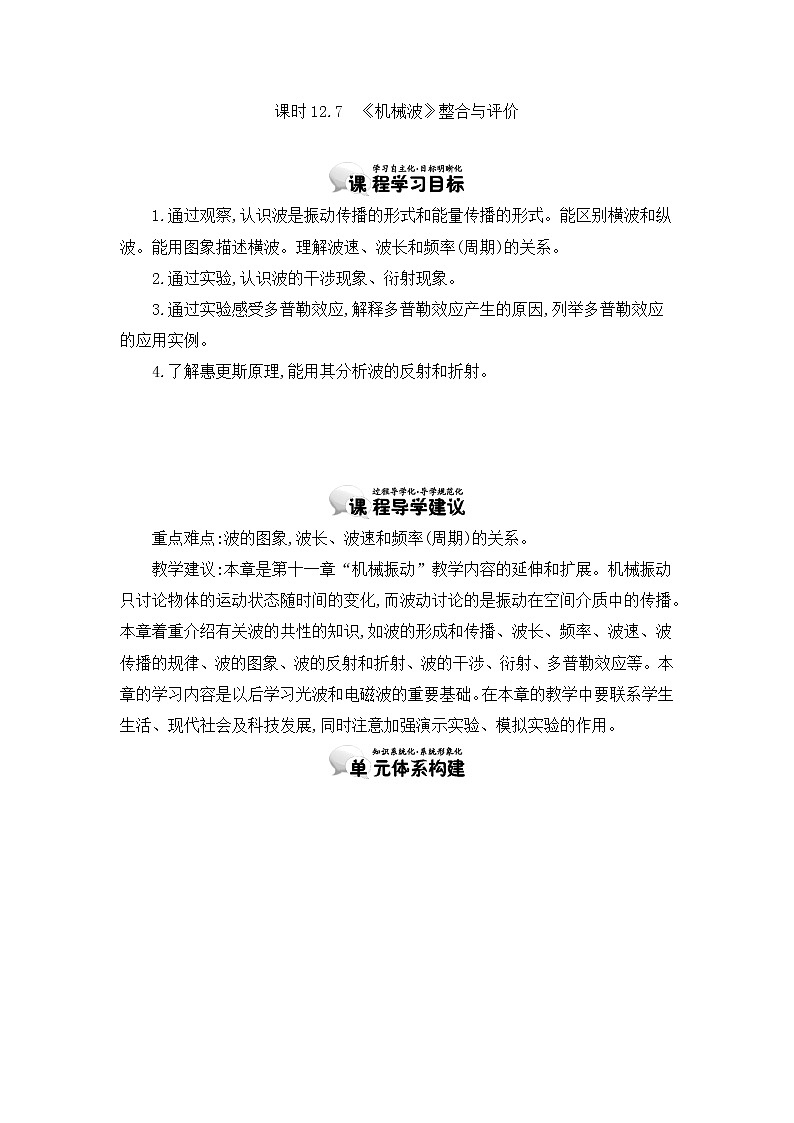 人教版选修3-4 12.7　《机械波》整合与评价 教案 word版含答案01