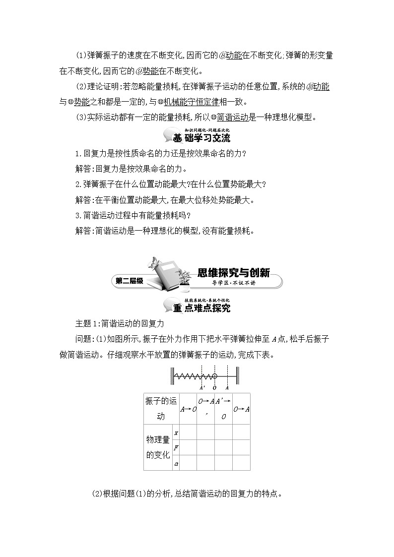人教版选修3-4 11.3　简谐运动的回复力和能量 教案 word版含答案第2页