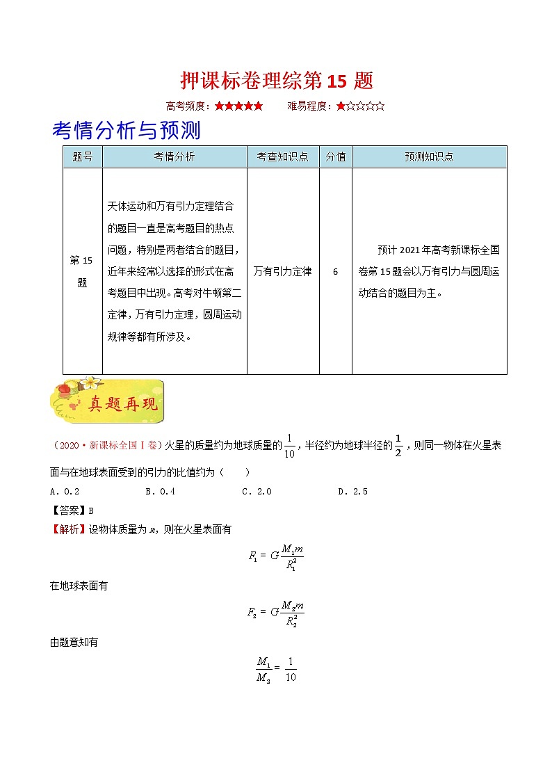 押课标卷理综第15题-备战2021年高考物理临考题号押题（新课标卷）（解析版）第1页