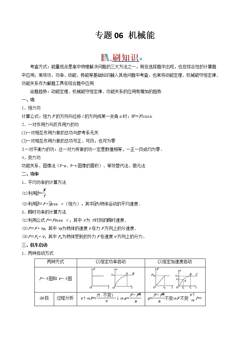 专题06 机械能-2021年高考物理经典小题考前必刷（全国通用）（解析版）01
