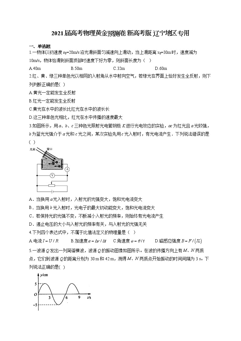 2021届高考物理黄金预测卷 新高考版 辽宁地区专用01
