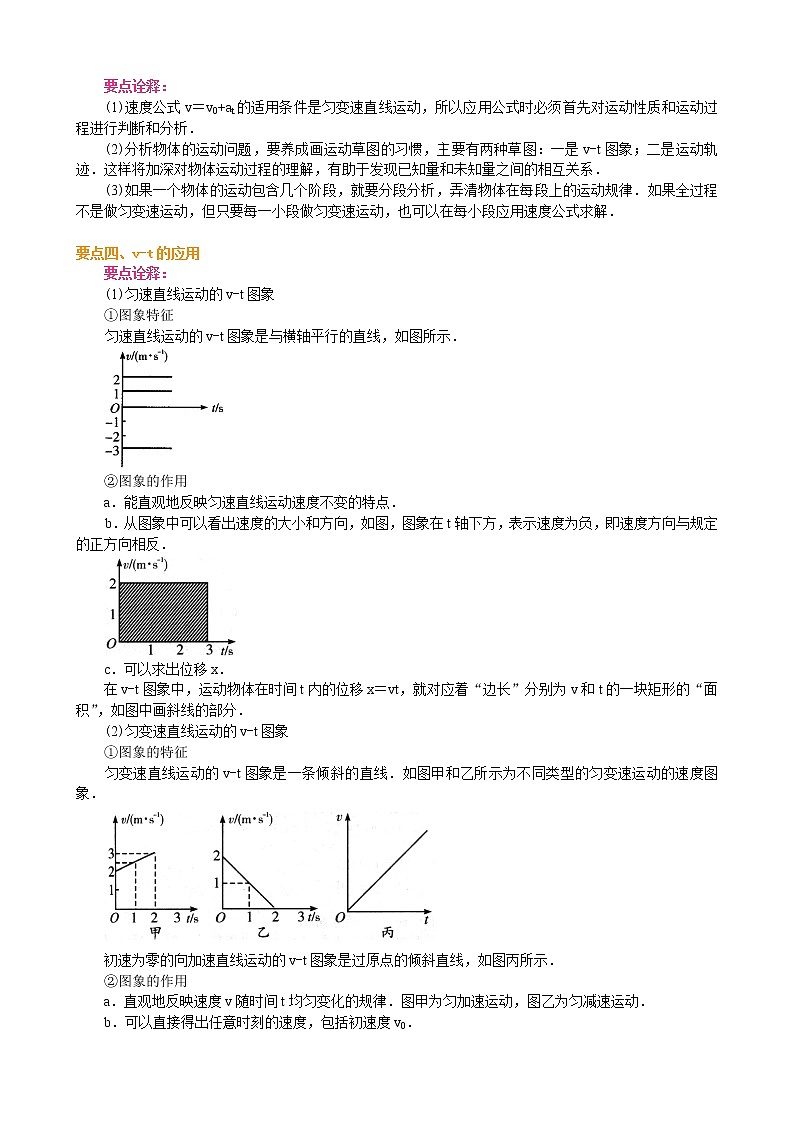 高一物理  匀变速直线运动的速度与时间的关系 要点梳理（基础）第2页