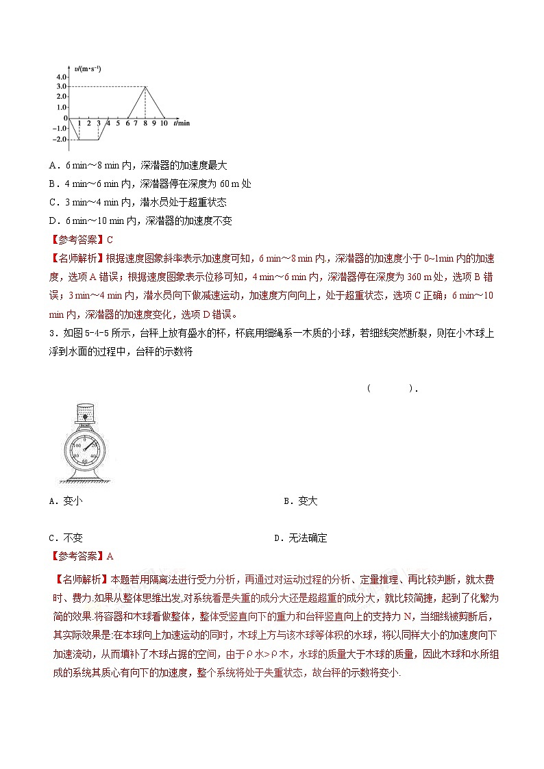 高考物理二轮考点精练专题3.9《超重和失重问题》（含答案解析）02