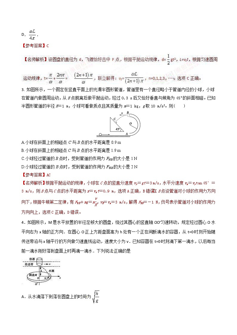高考物理二轮考点精练专题4.10《平抛运动与圆周运动综合问题》（含答案解析）02