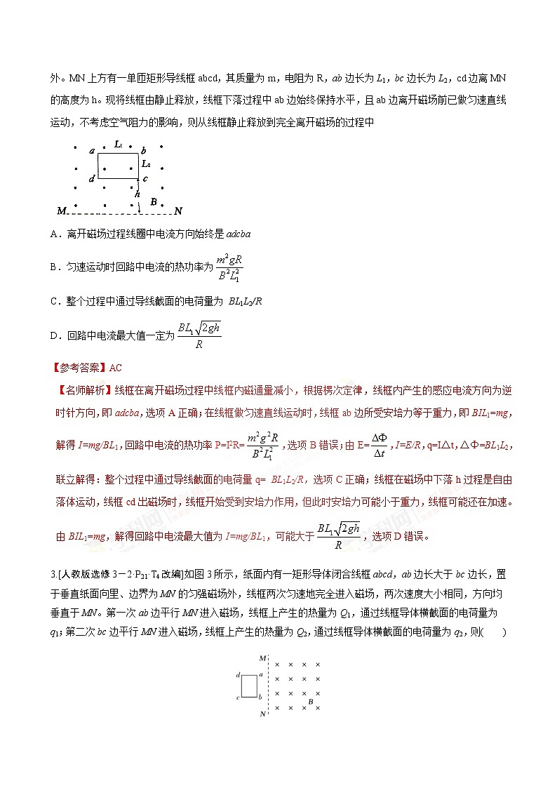 高考物理二轮考点精练专题10.14《线框切割磁感线问题》（含答案解析）第2页