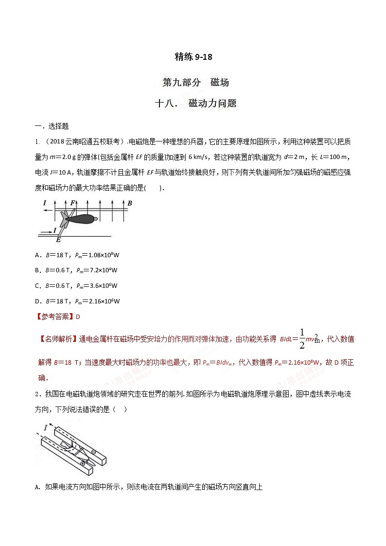 高考物理二轮考点精练专题9.18《磁动力问题》（含答案解析）01