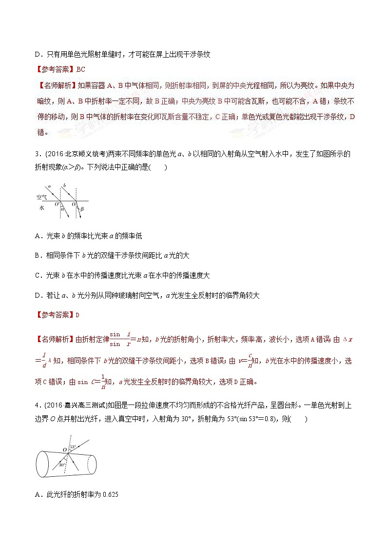 高考物理二轮考点精练专题15.11《光的干涉和衍射、偏振》（含答案解析）02