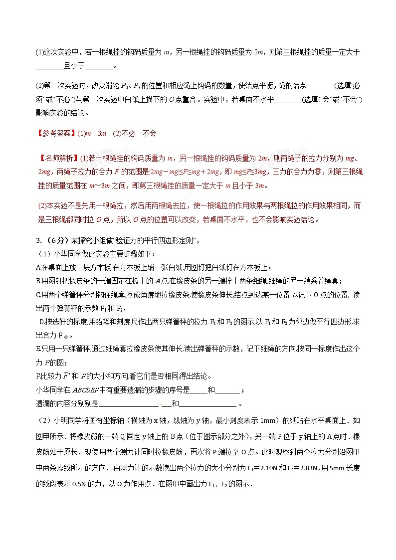 高考物理二轮考点精练专题12.3《验证平行四边形定则》（含答案解析）第3页