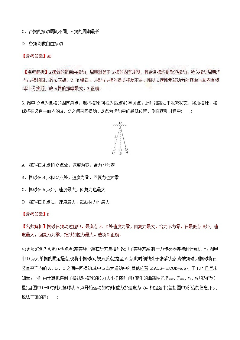 高考物理二轮考点精练专题15.2《单摆及其实验》（含答案解析）02